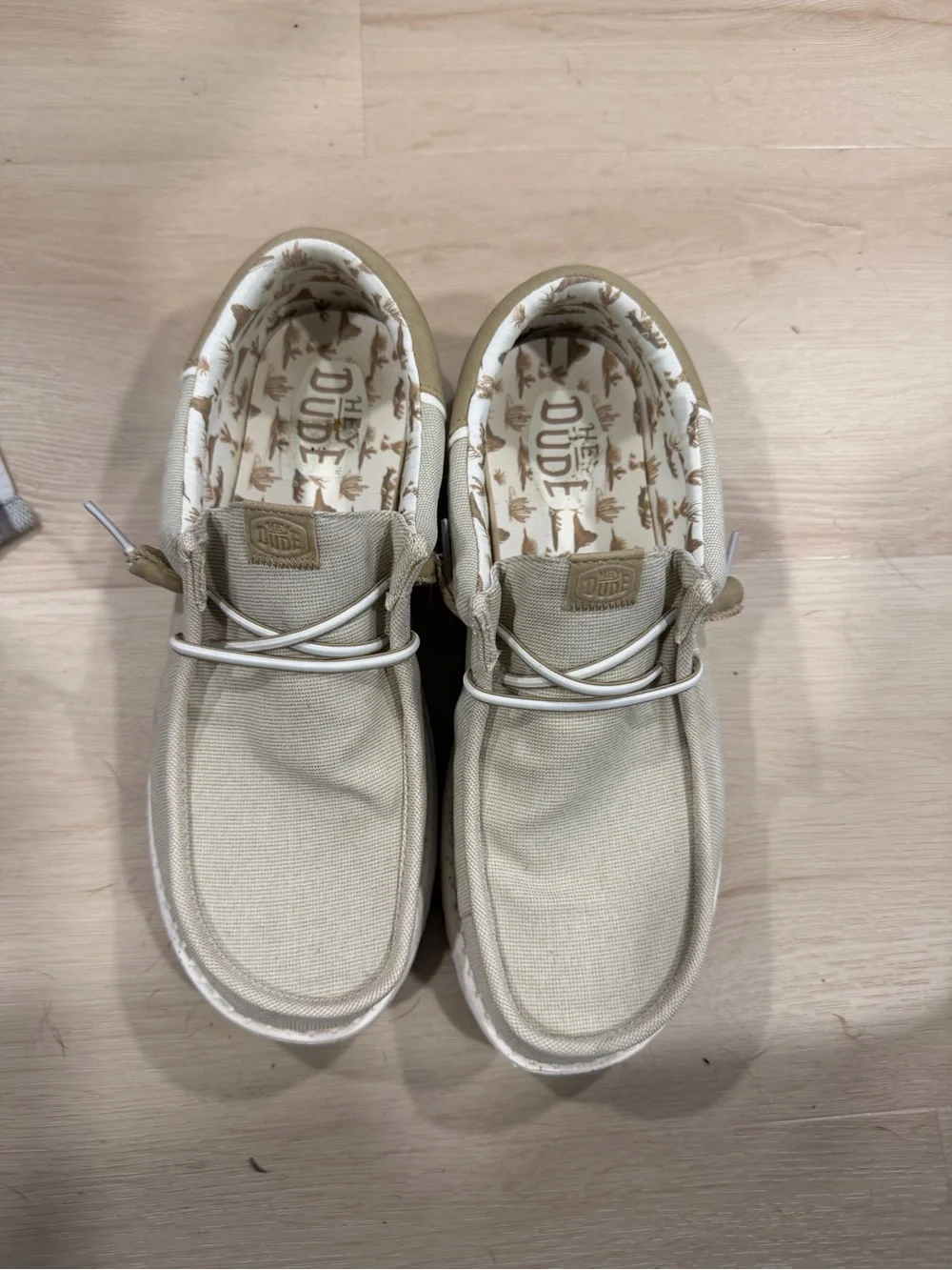 Hey Dude Men’s Beige Canvas Boat Shoes